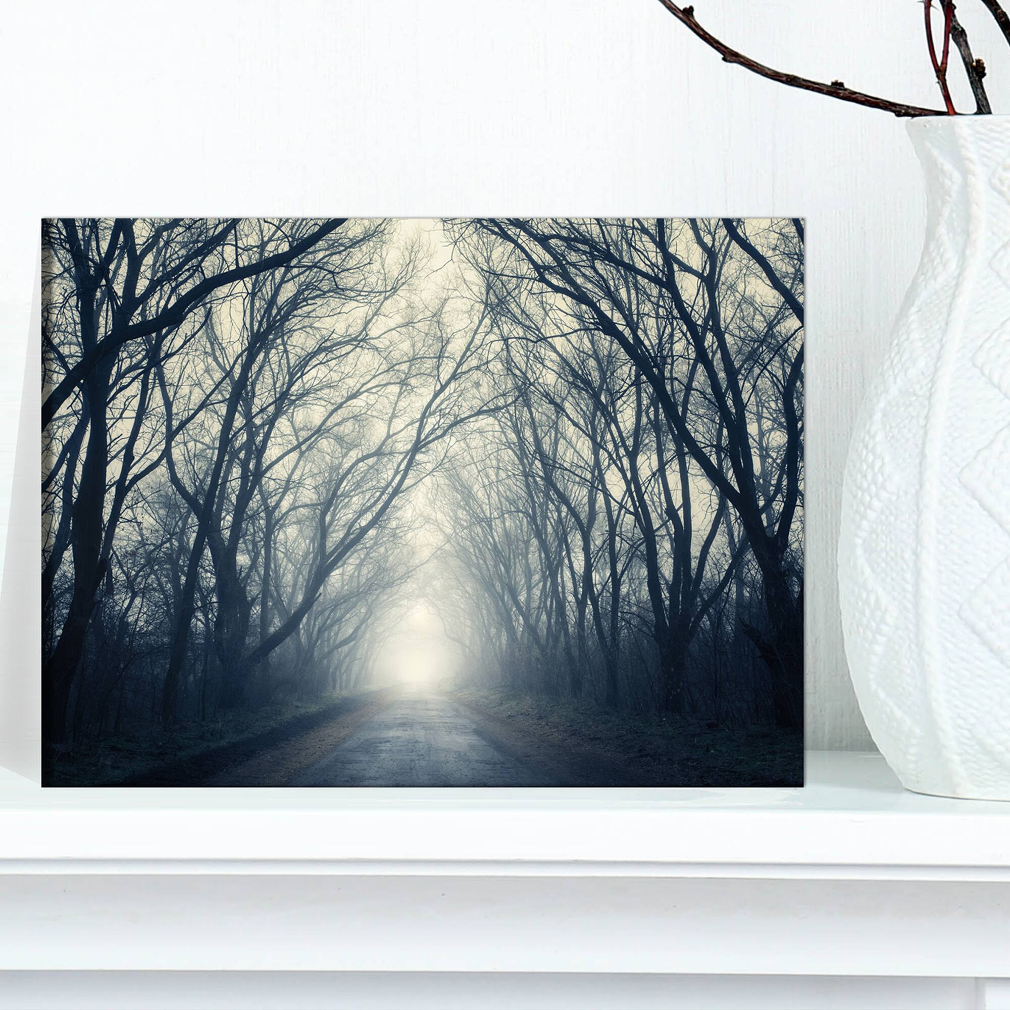 Designart - Dark Autumn Forest in Fog